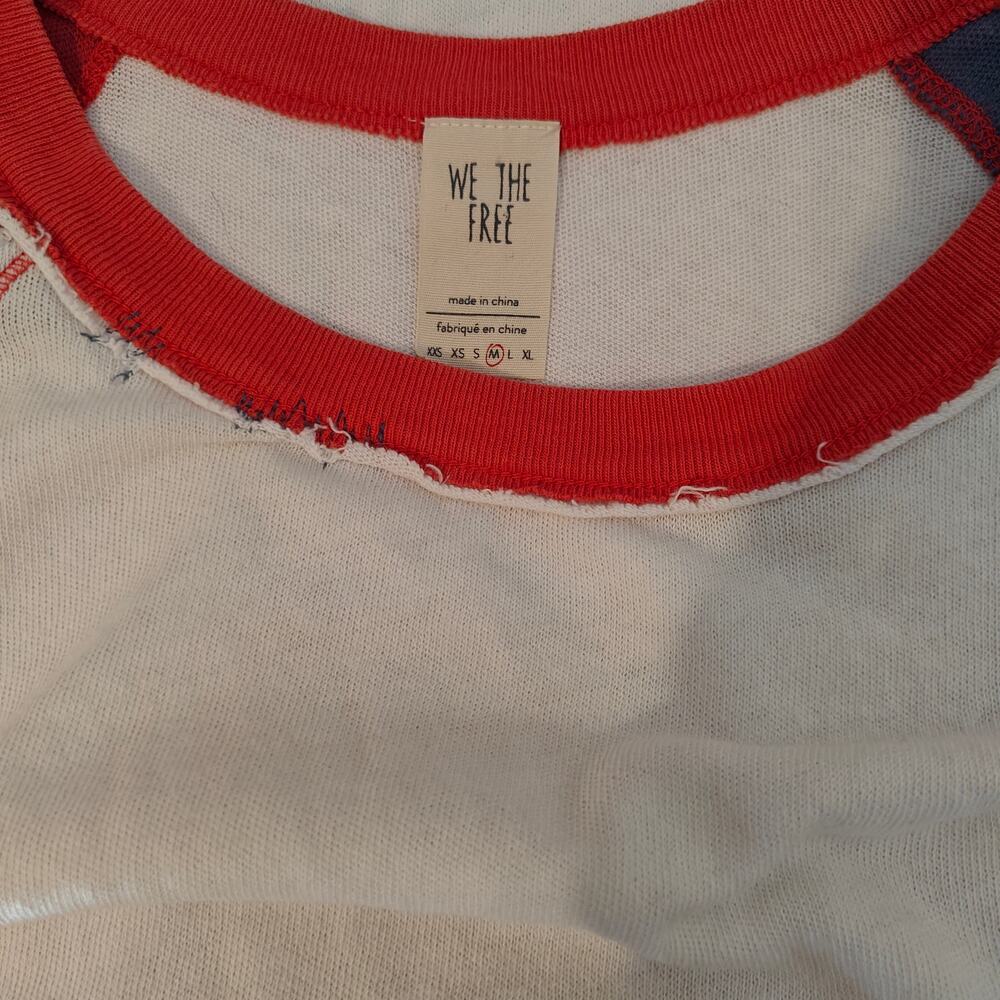 Free People We The Free Patchwork Raglan Tee Red Blue Size M - Picture 5 of 5